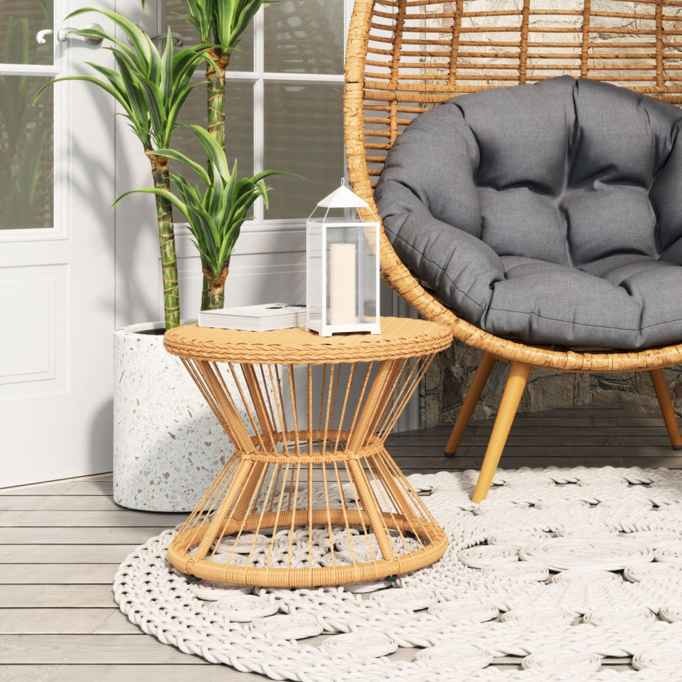 Lounge Coffee Side Table, Round, Aluminum, Metal, Natural, Outdoor Patio
