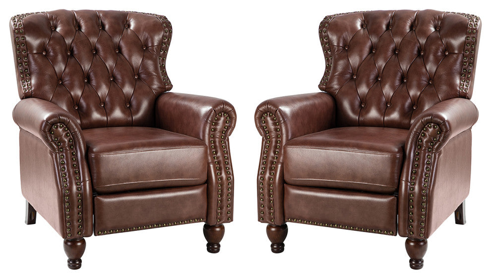 Genuine Leather Recliner, Set of 2, Brown