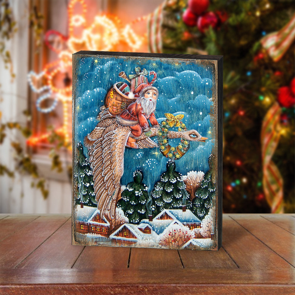 Christmas Goose Santa Wooden Wall Art, Oversized 48x36