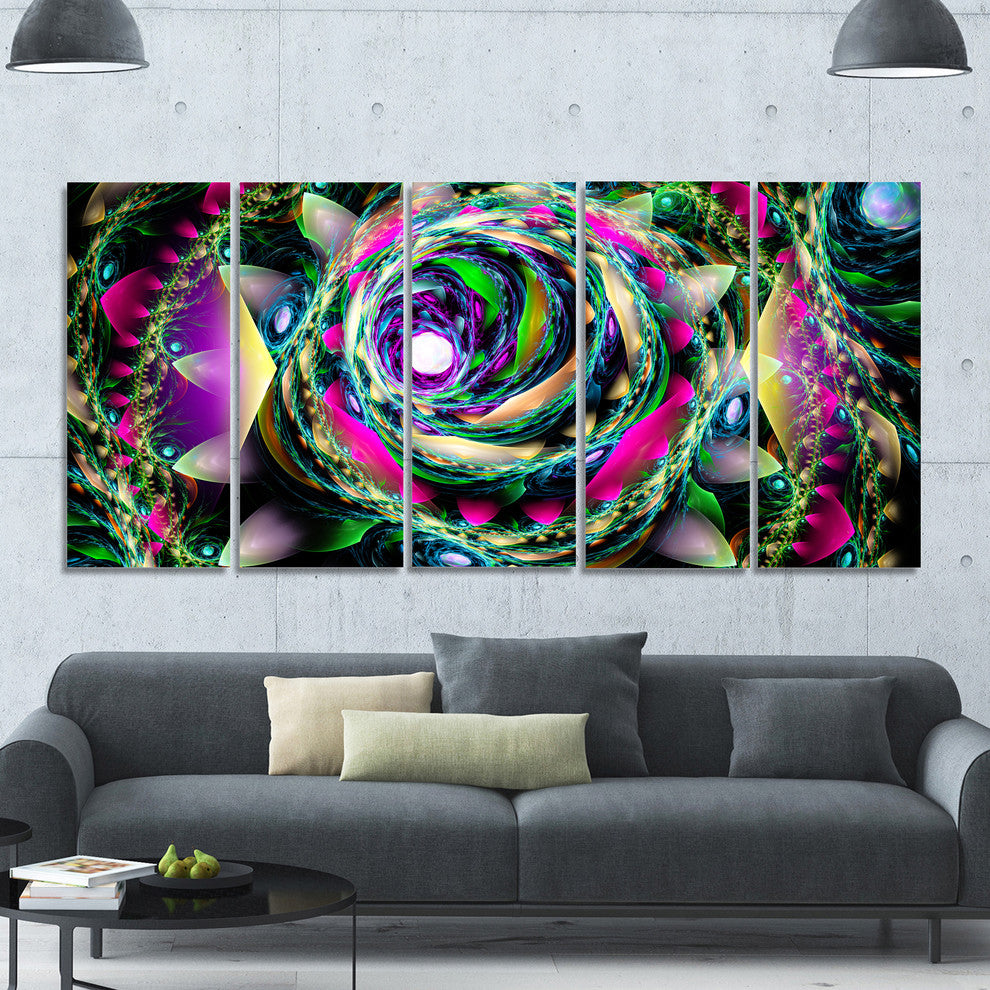 Colorful Exotic Whirlpool Flower, Floral Canvas Art Print, 60"x28", 5 Panels