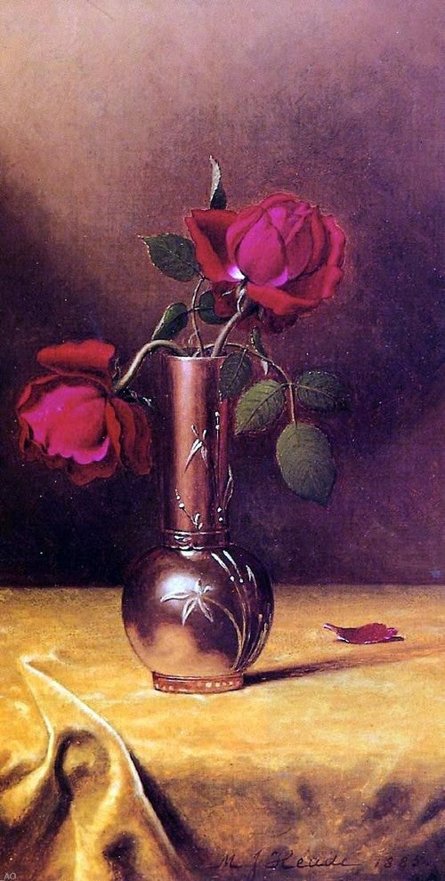 Martin Johnson Heade Two Red Roses in a Bronze Vase Gallery Wrapped Canvas Print