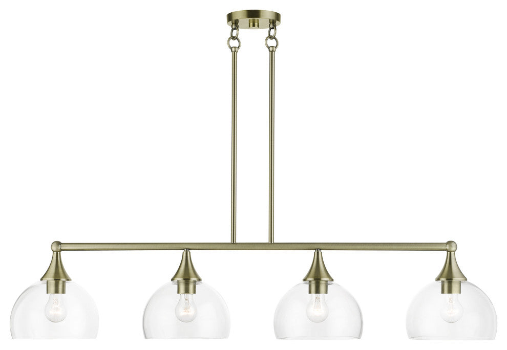 4 Light Antique Brass Large Linear Chandelier