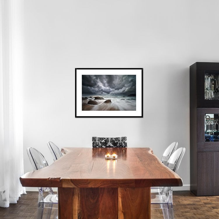 "Flight Over Troubled Waters" Framed Print by Santiago Pascual Buye, 38"x28"