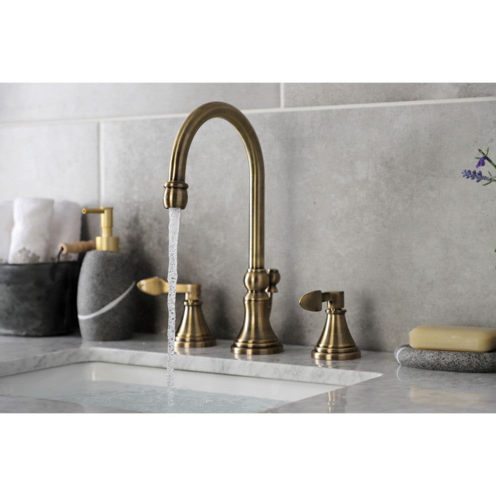KS2983DFL Widespread Bathroom Faucet With Brass Pop-Up, Antique Brass