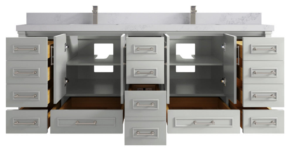 Aberdeen 84 Double Sink Bath Vanity in Coventry Gray 2" Calacatta Nuvo