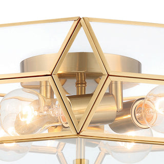 4 Light 18.11" Unique/Statement Geometric Flush Mount, Brass Dust