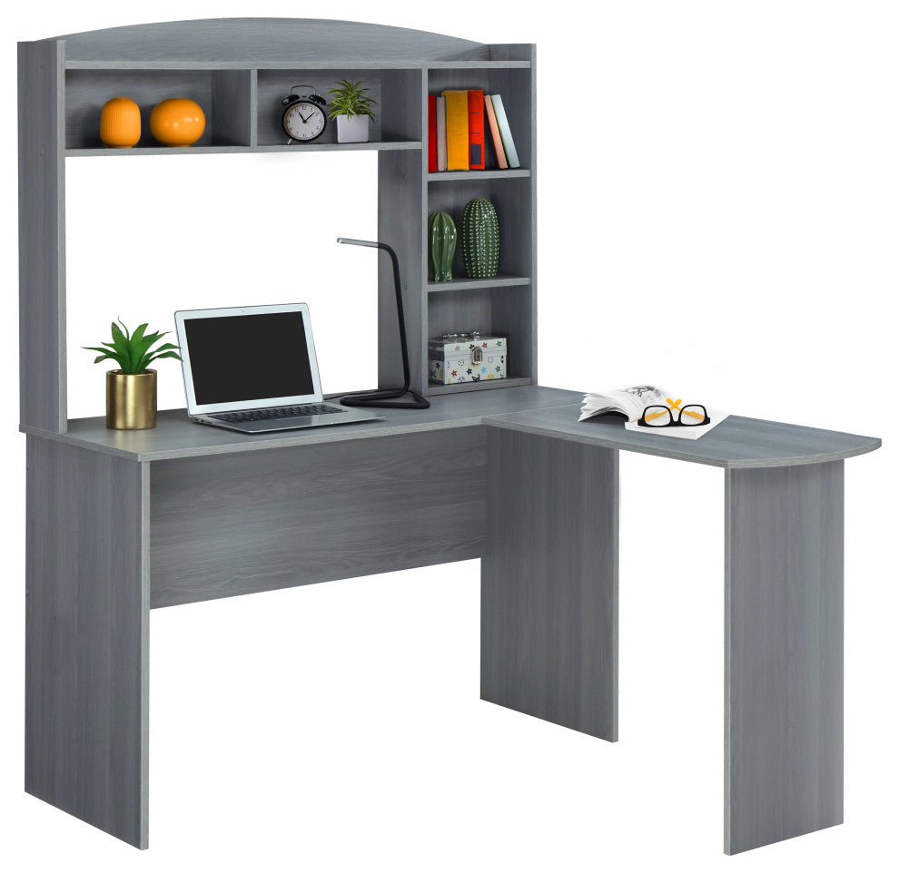 Techni Mobili Modern L-Shaped Desk with Hutch, Grey