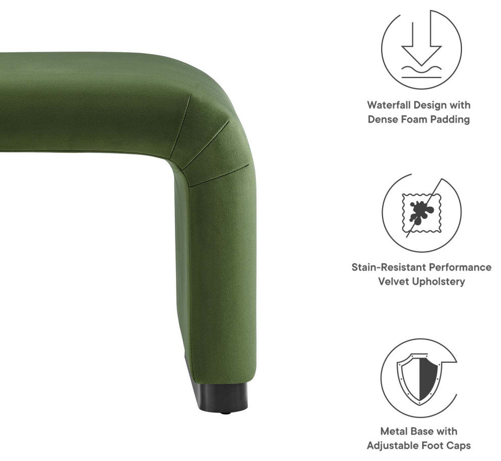 Koda Performance Velvet Waterfall Stool - Black Moss Green