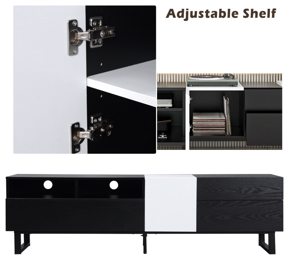 Gewnee TV Stand for 80'' TV with Double Storage Space, Black