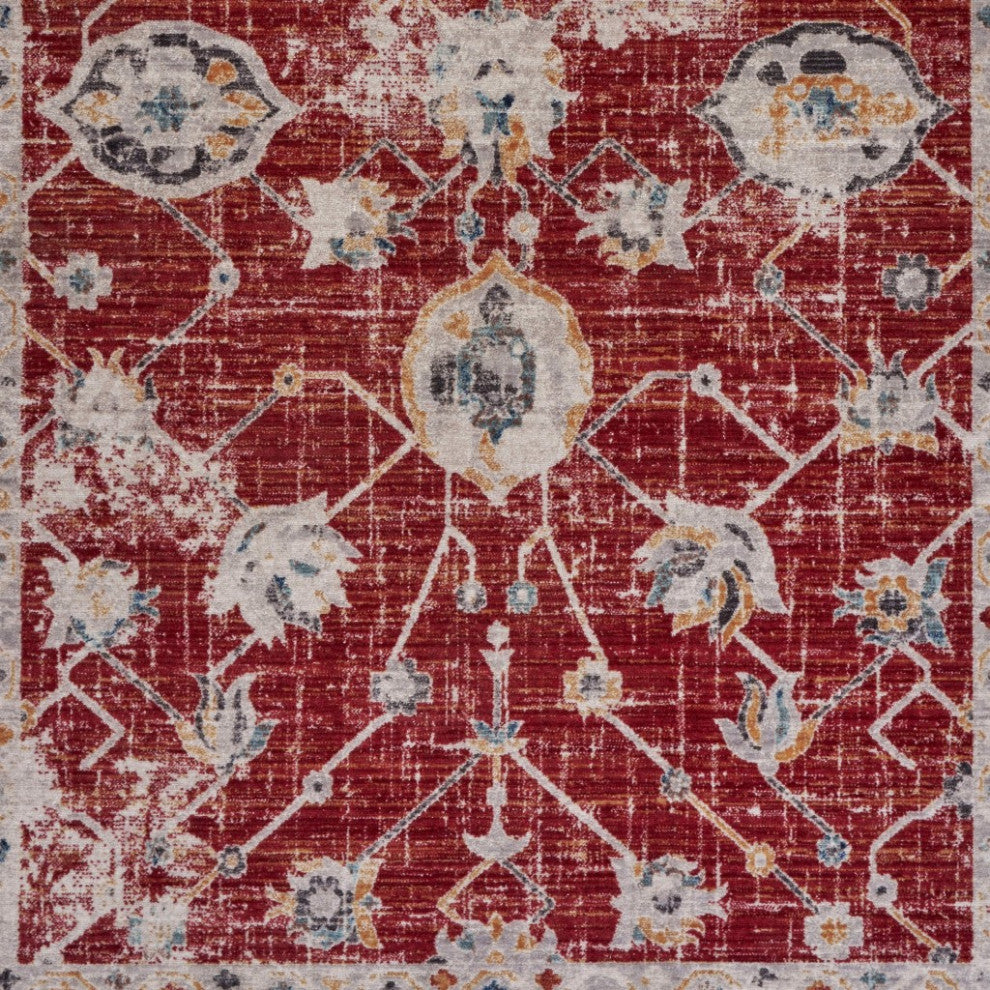 10" x 13" Red Distressed Border Area Rug