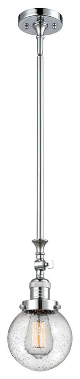 1-Light Beacon 6" Mini Pendant, Polished Chrome, Glass: Seedy