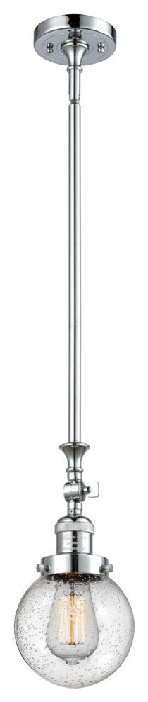 1-Light Beacon 6" Mini Pendant, Polished Chrome, Glass: Seedy