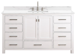 Avanity Modero 60" Single Vanity, White, Cala White Engineered Stone Top