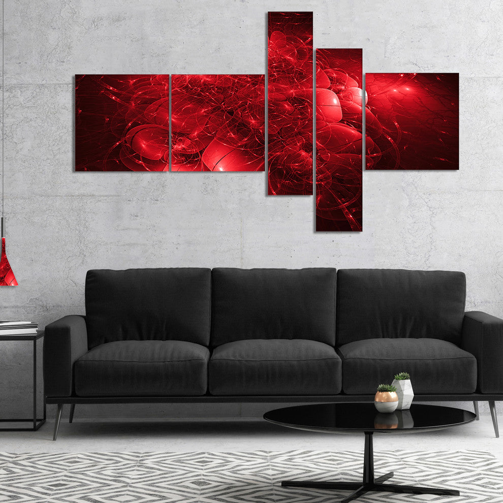 Alien Mystical Flower Red, Floral Art Canvas Print, 60"x32", 5 panels