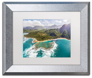 Pierre Leclerc 'Kauai's Tunnels Beach' Matted Art, Silver Frame, White, 14x11