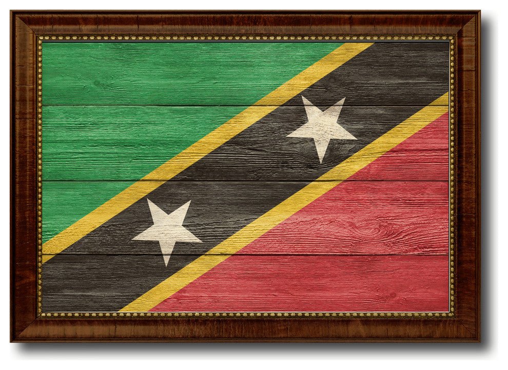 Saint Kitts And Nevis Country Textured Flag Print With Brown Gold Frame, 19"X27"