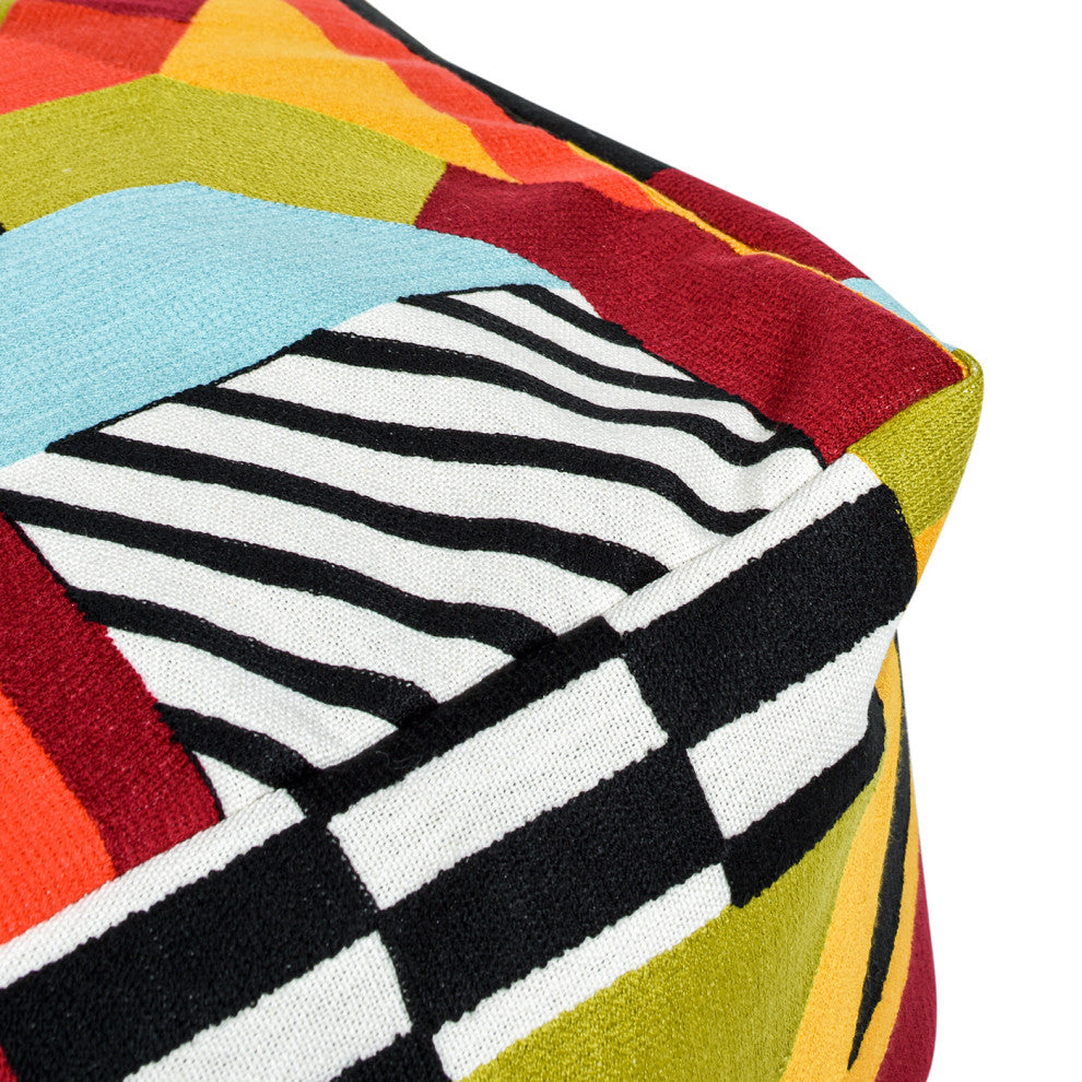 Pouf 23" Oversized Bean Bag Embroidery Cube Ottoman, Colorpop Multicolored