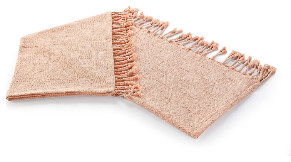 Diamonds Fringe Throw Blanket, Peach