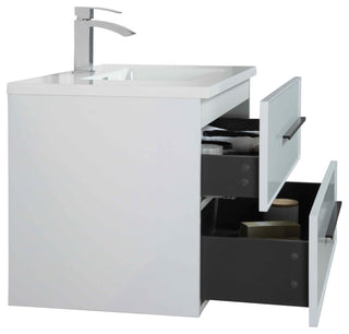 Wall-Mounted White Vanity with Sink Top and Two Drawers, 36"