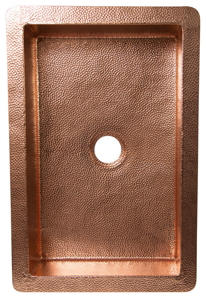 33" Drop-in Single Bowl Hammered Copper Kitchen Sink, 16 Gauge