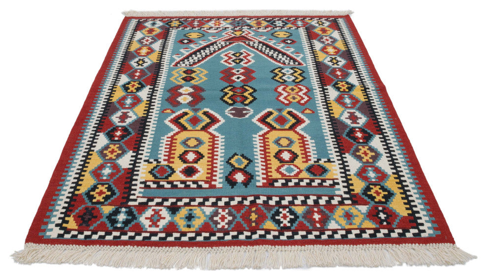 New Handwoven Turkish Kilim Rug 4' 2" x 5' 3", 50 in. x 63 in.