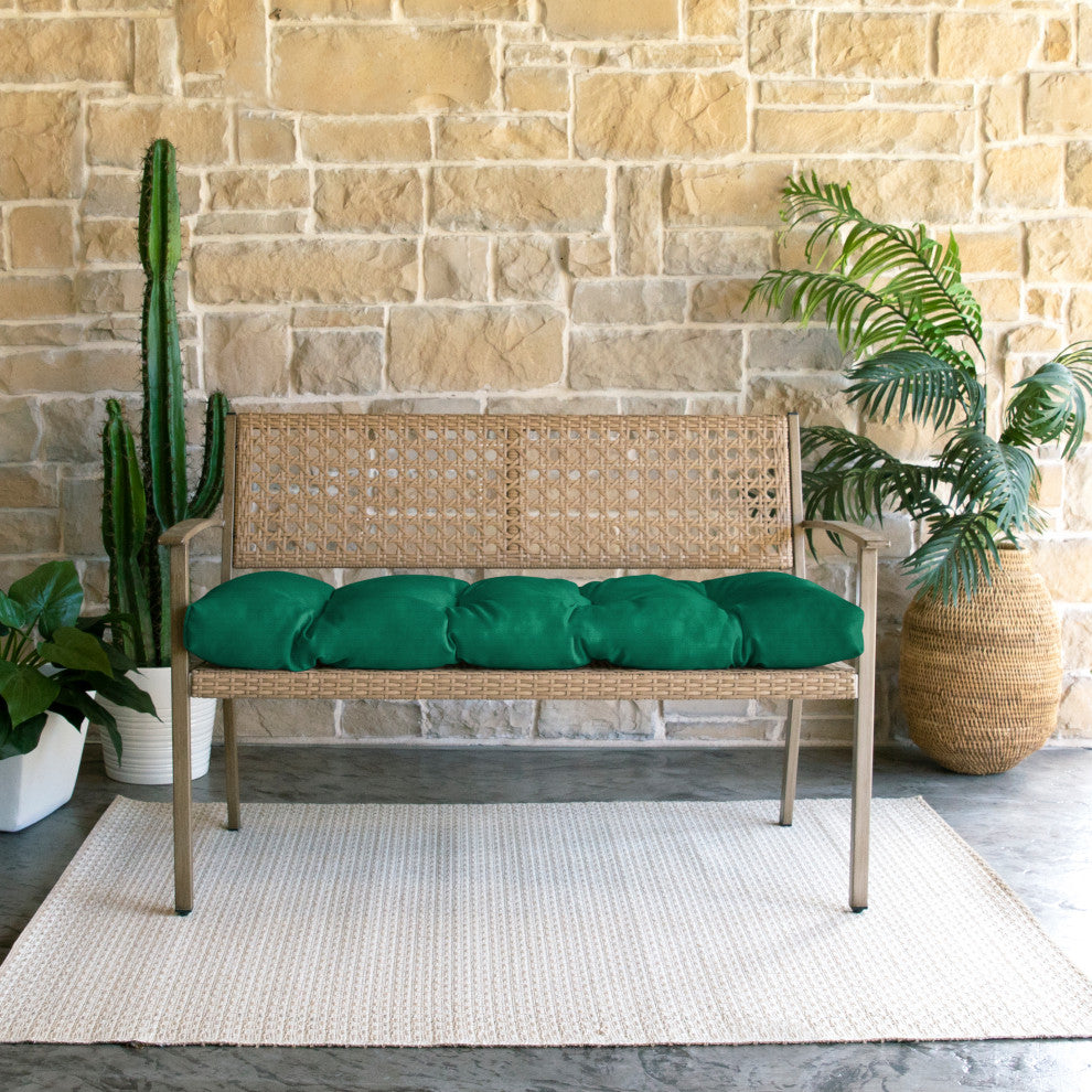 Sunbrella Canvas Indoor/Outdoor Tufted Bench Cushion, Forest Green, 55x18x2"