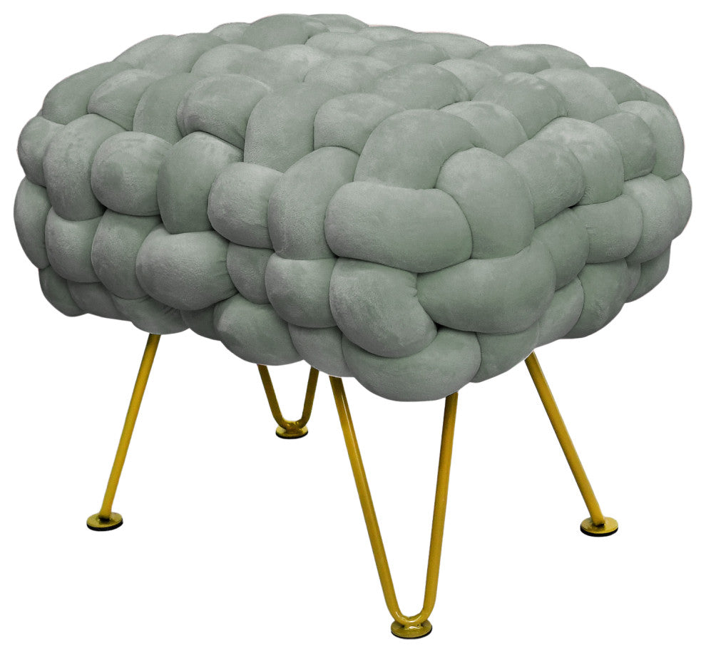 Velvet Pouf Stool Ottoman, Light Gray, 27''x20''x20''