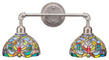 Vintage 2 Light Bath Bar, 7", Kaleidoscope Tiffany Glass