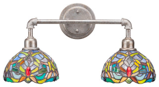 Vintage 2 Light Bath Bar, 7", Kaleidoscope Tiffany Glass