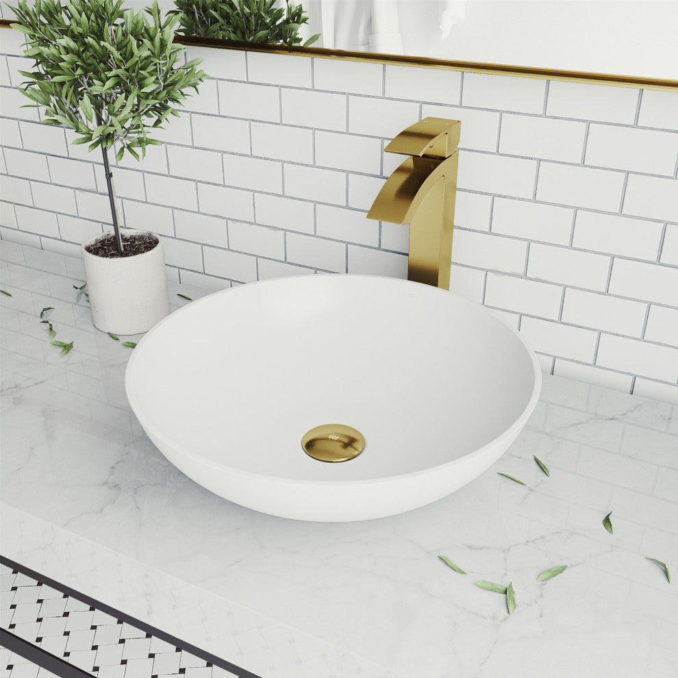 Lotus 16"L x 16"W MatteStone Vessel Sink and Duris 12"H Faucet Set