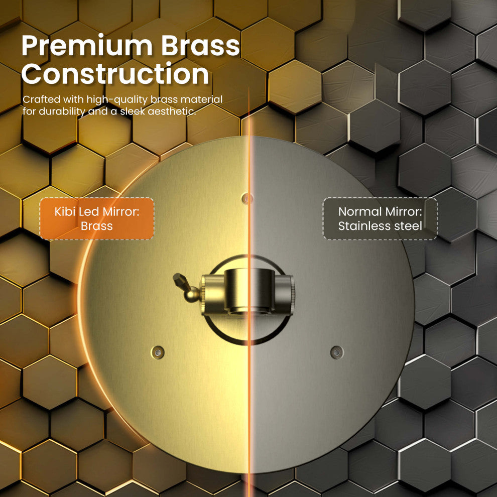 Circular LED Wall Mount One Side 5x Magnifying Make Up Mirror, Brushed Gold