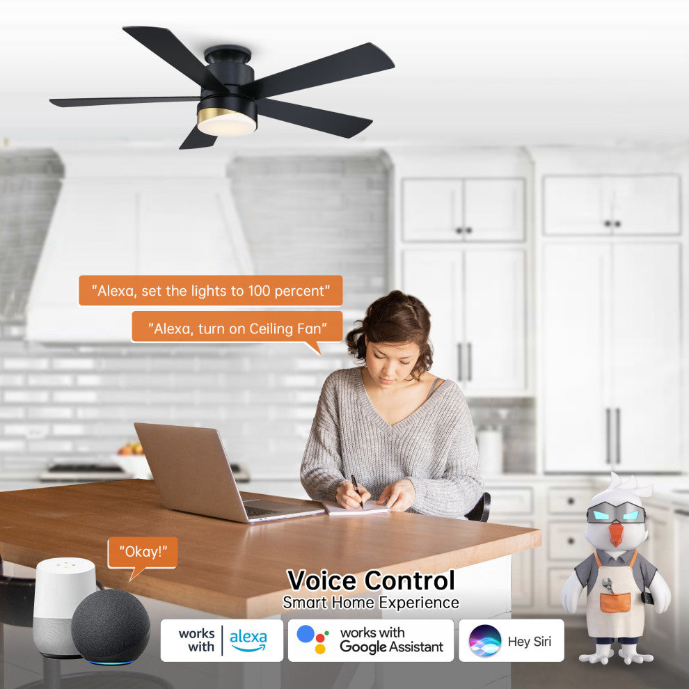 52 in LED Indoor Matte Black Smart Ceiling Fan with Light and Remote