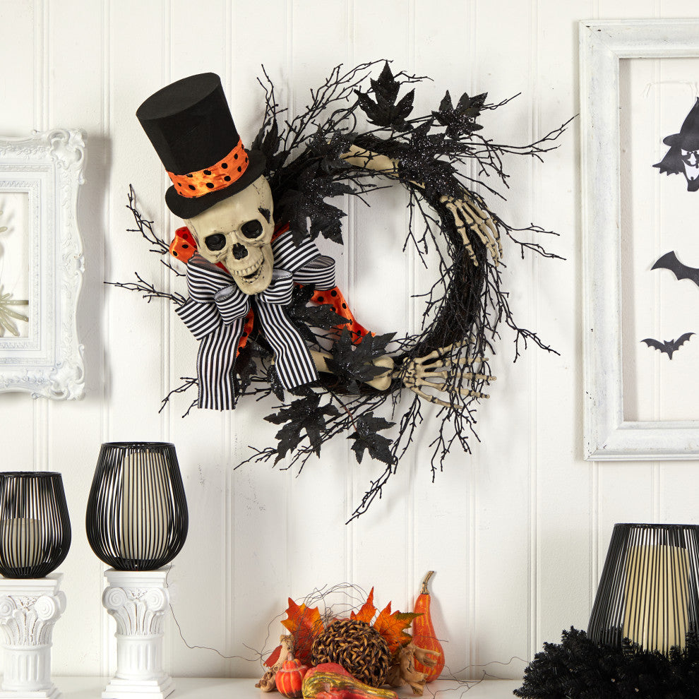 Nearly Natural W1199 26" Halloween Dapper Skeleton Wreath