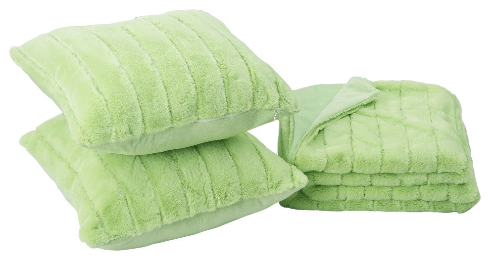 BOON Rabbit Jumbo Fur Throw and Pillow, 3-Piece Set, Nile Green