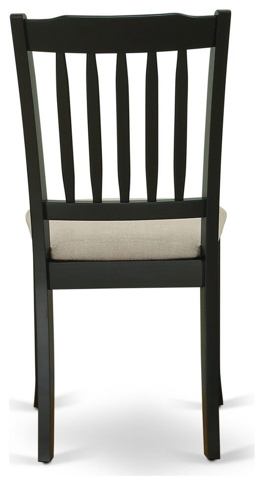 Vertical Slatted Back Chairs, Linen Fabric Fabric Seat In Black- Set Of 2