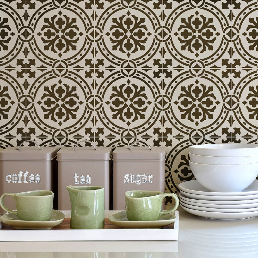 Calista Tile Stencil, Cement Tile Stencils, DIY Faux Tiles, Extra Large
