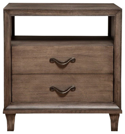 2 Drawer Nightstand With Open Shelf in Wood Brown