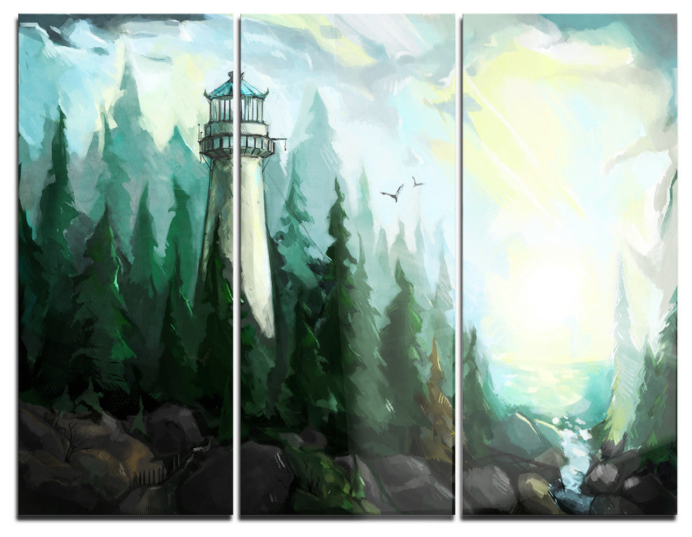 "Landscape With River and Trees" Metal Wall Art, 3 Panels, 36"x28"