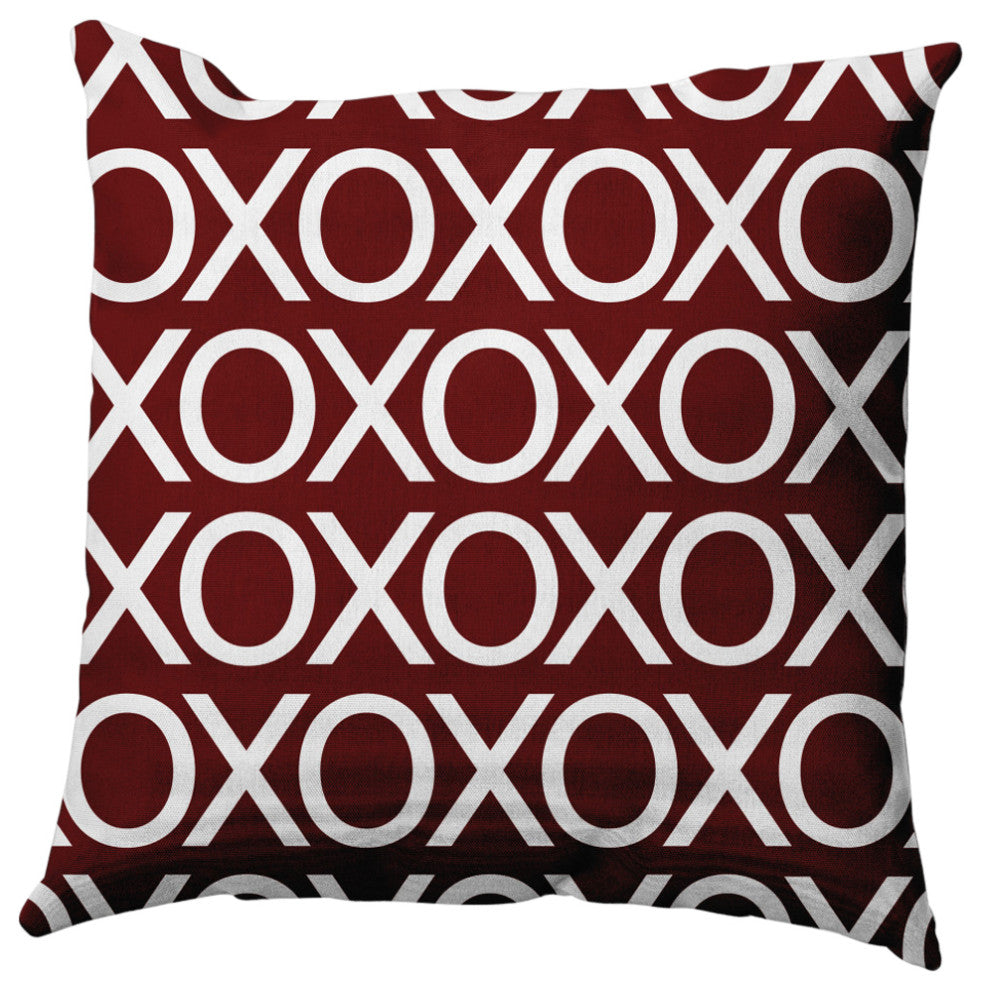 Hugs and Kisses Valentines Decorative Throw Pillow, Maroon, 16"x16"