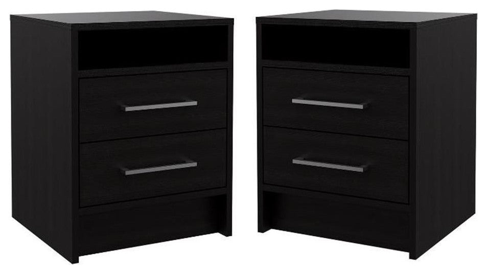 Tu Home Square 2 Drawer Engineered Wood Nightstand Set in Black (Set of 2)
