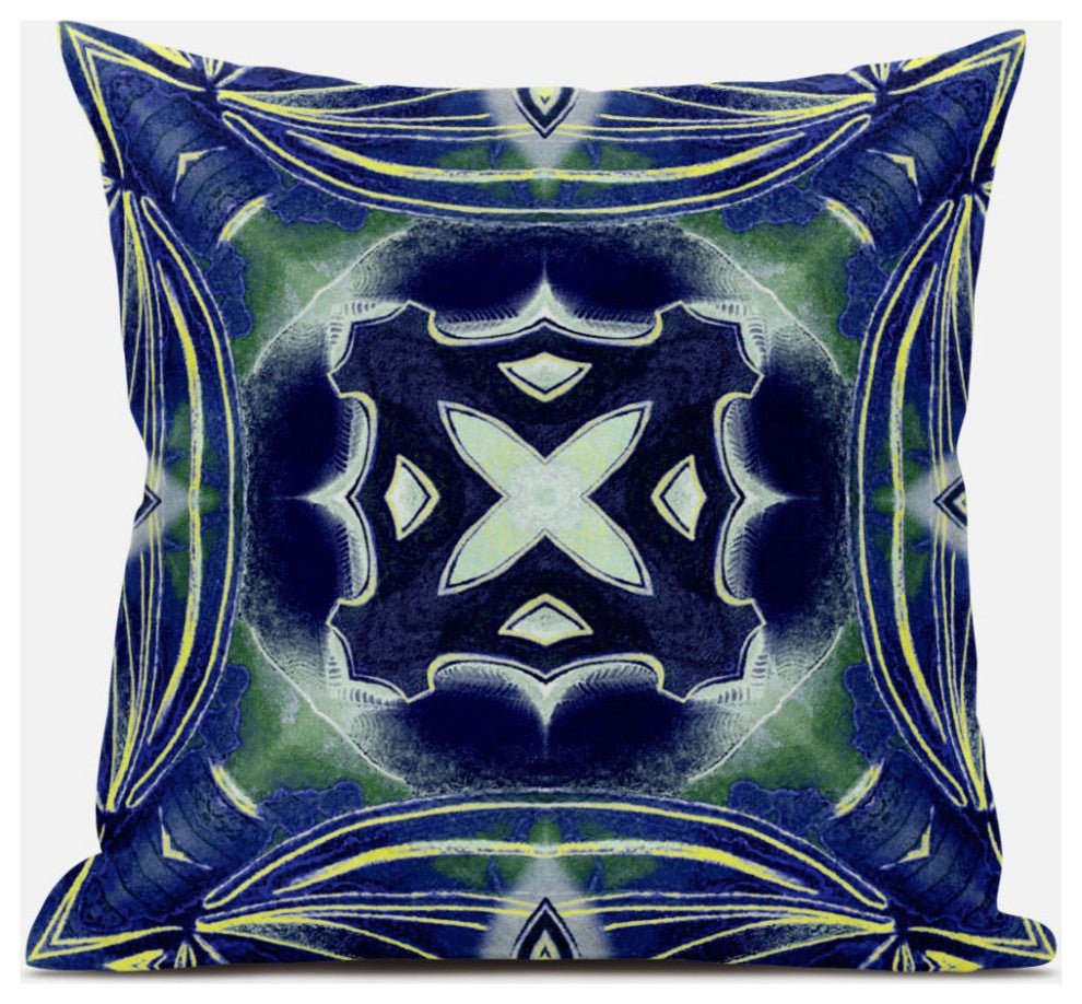 16" Evening Blue Green Geo Tribal Suede Throw Pillow
