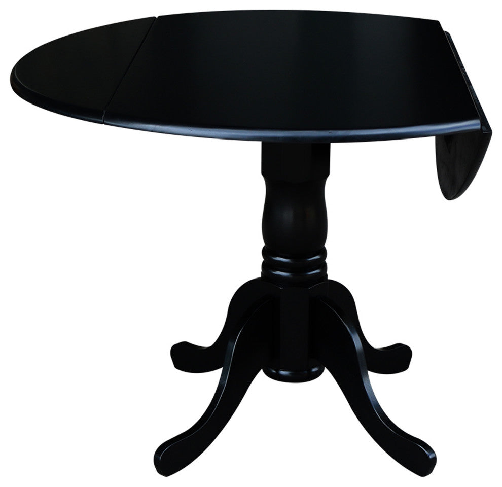 42" Round Dual Drop Leaf Pedestal Table, Black