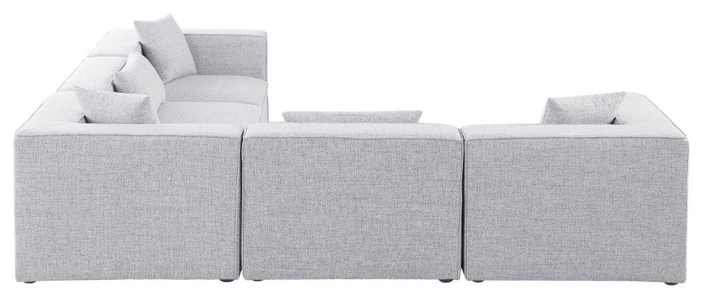 Cube Upholstered Modular Sectional, Gray, 5-Piece: 2 Armless Chair, 3 Corner Chair, Linen Texured Fabric