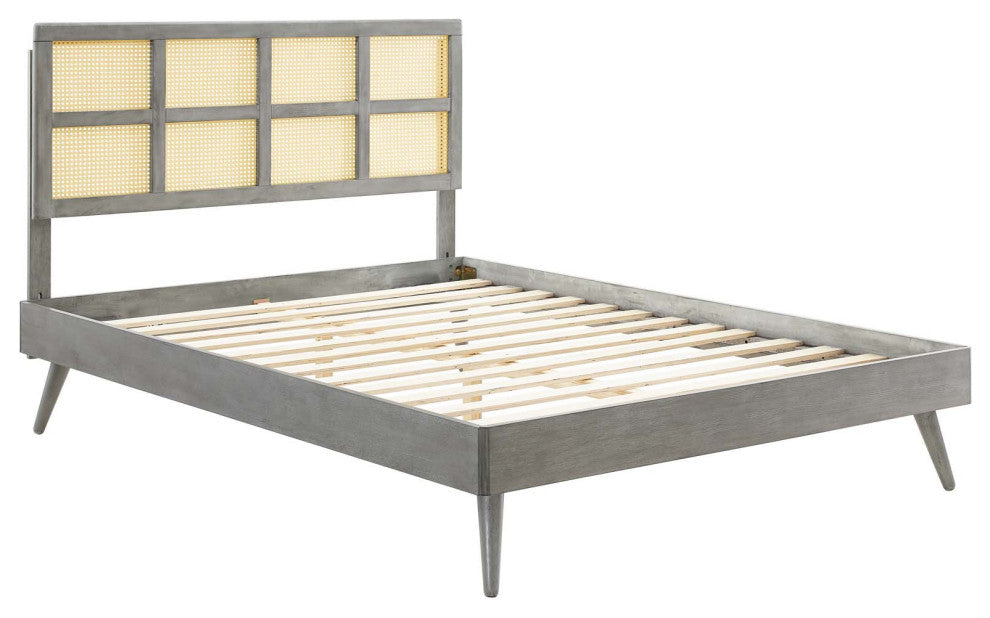 Sidney Cane and Wood Full Platform Bed With Splayed Legs Gray