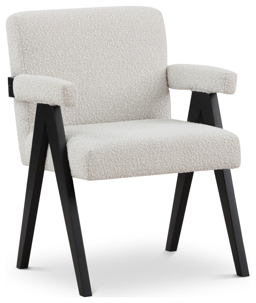 Woodloch Boucle Fabric Upholstered Accent Chair, Cream, Black Finish