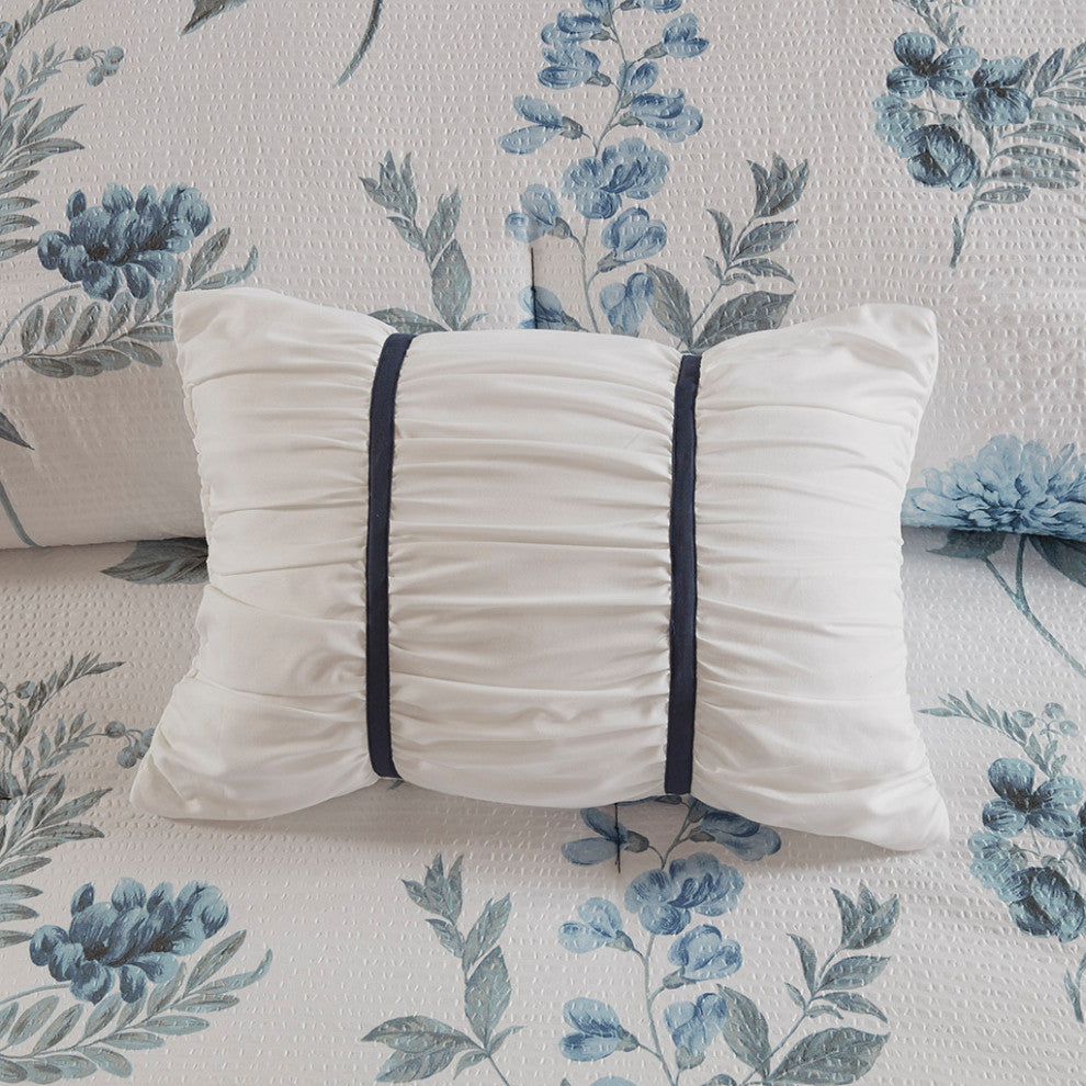 Madison Park Zennia Watercolor Flora 7-Piece Comforter Set, Blue