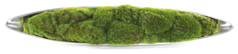 Faux Green Grass Moss Arrangement, Small Metal Boat Tray