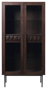 Modern 73" Tall Glass Display Cabinet With Drawers, Black