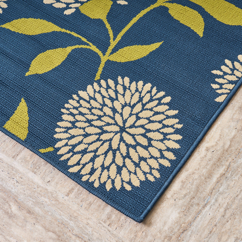 GDF Studio Tilda Outdoor Floral  Area Rug, Blue and Multicolored, 5'x8'
