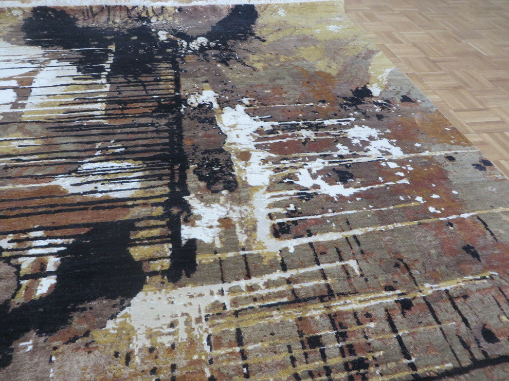 8x10 Handmade Multi Color Modern Abstract Oriental Rug, Silk